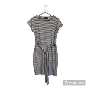 Merokeety Womens Black & White striped Scoop Neck Dress | Size Medium